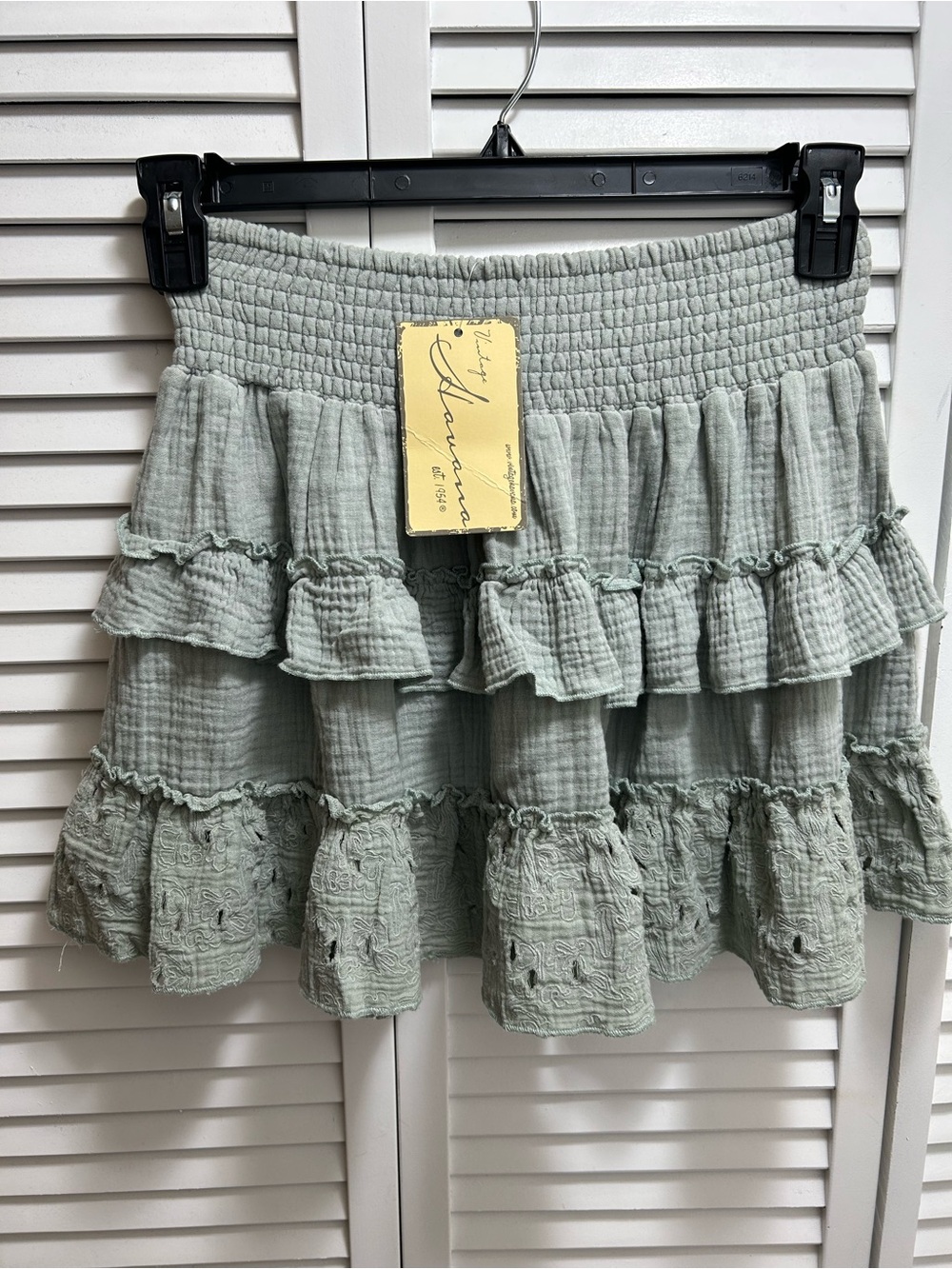 Vintage Havana Sage Green Tiered Ruffle Mini Skirt NWT
